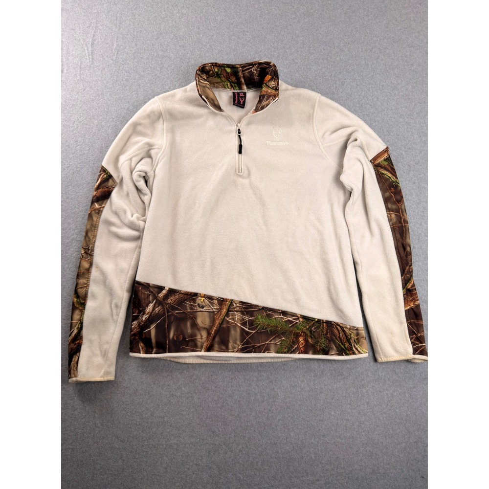 Huntworth Mens XL Fleece 1/4 Zip Pullover Camo Trim Cream